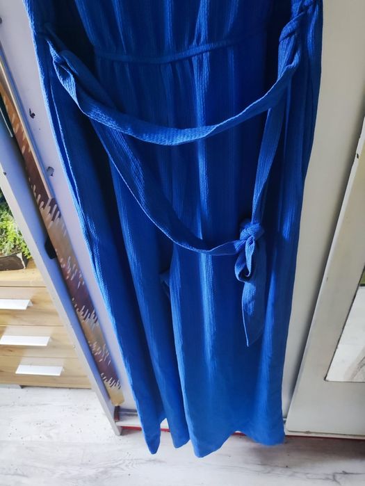 Suknia Sukienka Kombinezon Damski z Szerokimi Nogawkami Niebieski