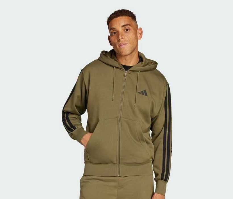 Чоловіча кофта худі Adidas толстовка essentials 3-stripes fleece hoodie zip розмір S-M