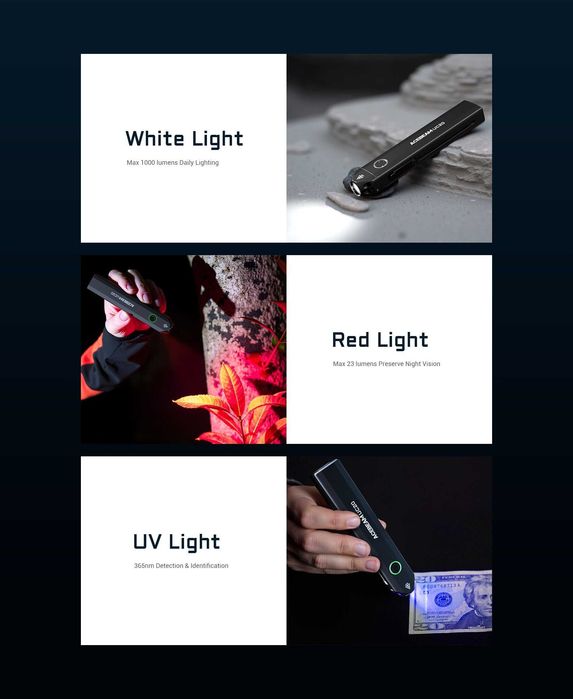 ACEBEAM UC20 Ліхтар Компактний EDC (UV, Red, 1000 Люмен, 220 Метрів)