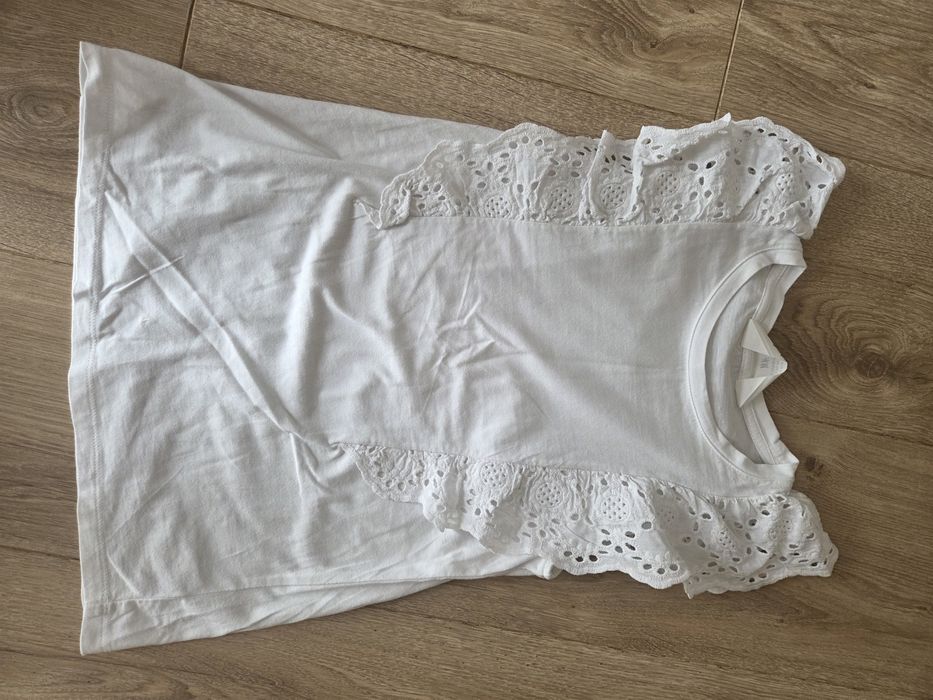 H&M r.140 koszulka biała tshirt falbanki NOWA