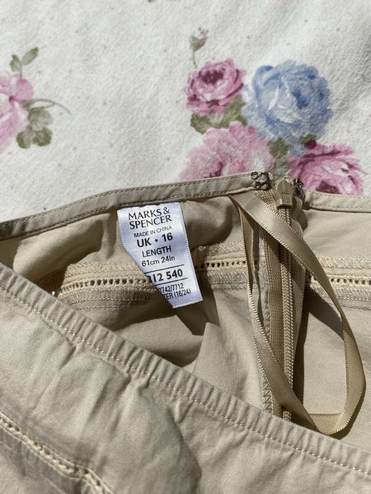 Beżowa spódnica do kolan XL 42 marks&spencer vintage bawełna basic