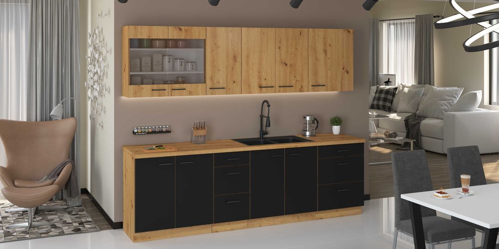 Meble kuchenne MODENA artisan + czarny cichy domyk
