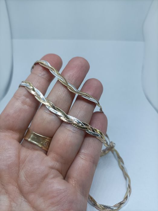 Srebrny pozłacany komplet biżuterii łańcuszek i bransoletka próba 925