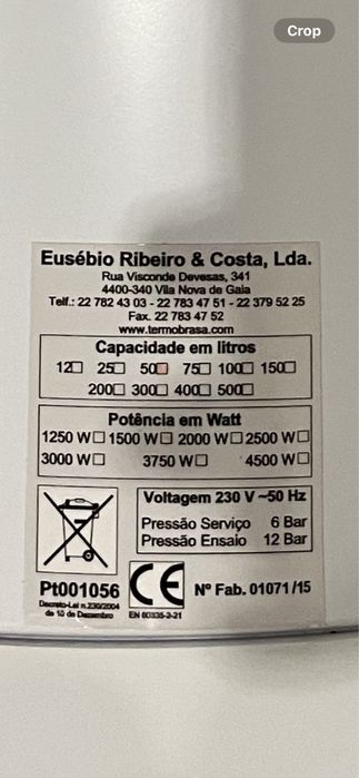 Termoacomulador cilindro Termobrasa 50l
