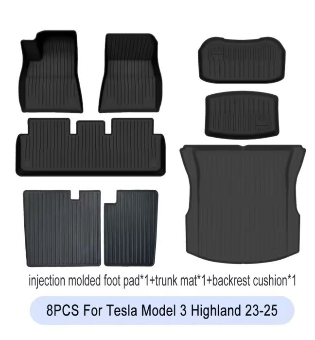 Conjunto 8 Tapetes Borracha TPE All Weather Tesla Model 3 Highland Nov
