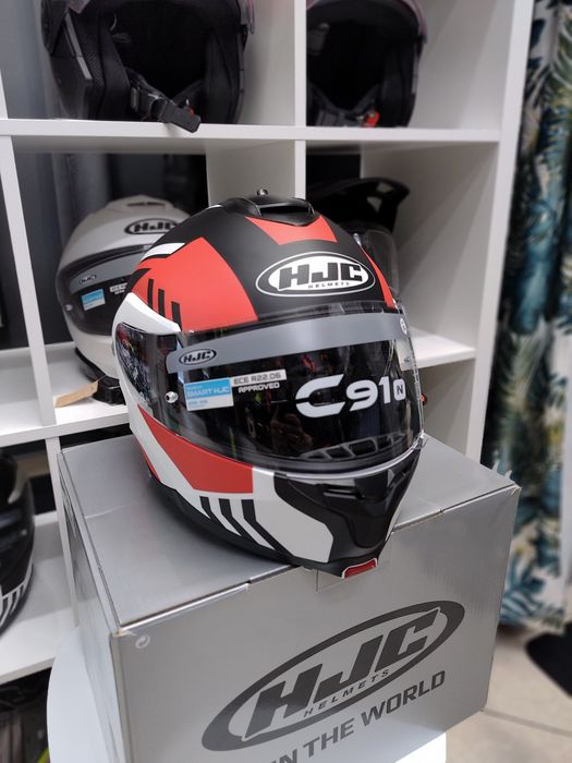 Kask motocyklowe szczękowy HJC C91N KAON czarno czerwono biały roz XL