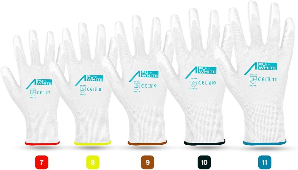 Rękawice robocze ACE Pure White, 10 par, EN 388