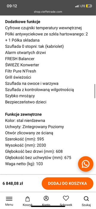 Nowa lodówka chłodziarko-zamkrażarka LG duża 2m