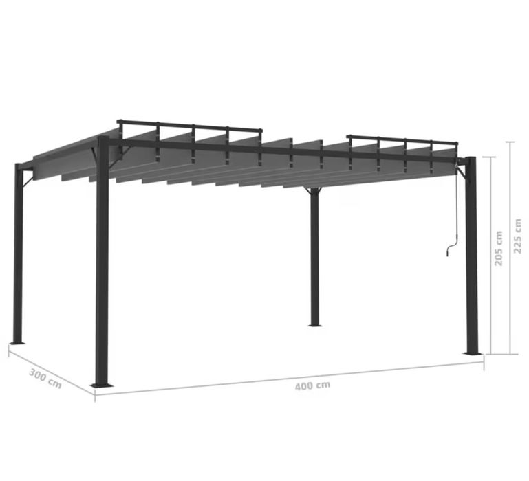 Altana z żaluzjowym dachem 3x4 m, antracyt, tkanina i aluminium