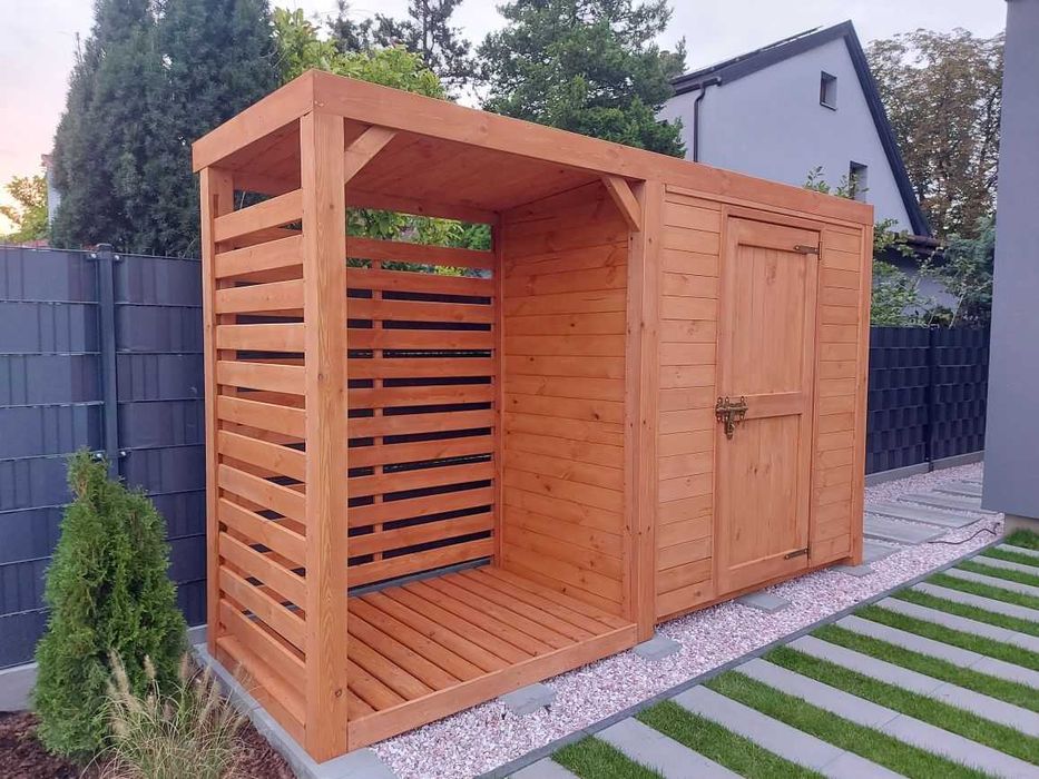 Domek narzędziowy  z drewutnią 3,5 x 1,1m, solidna zabudowa ogrodowa