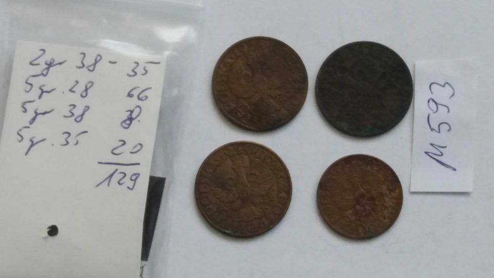 G M593 ,starocie mix różne 2 grosze 5 groszy 4 sztuki