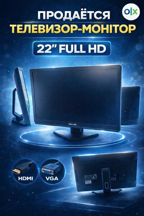 Продам телевизор-монитор Philips 22" Full HD в нормальном состоянии.