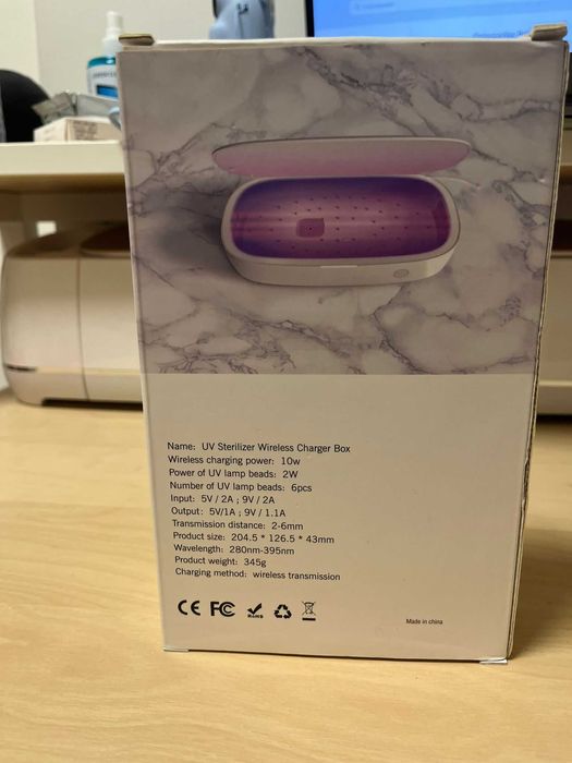 Caixa Esterilizadora UV Multifunções + Carregador Sem Fios 10W (Com Caixa)