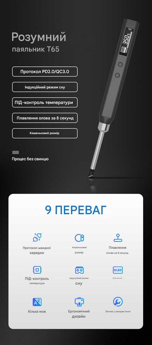 Портативный цифровой паяльник Alientek T65 65 Вт OLED ALN-T65