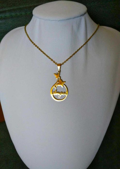 Colar Aço Dourado c/ Angel NOVO