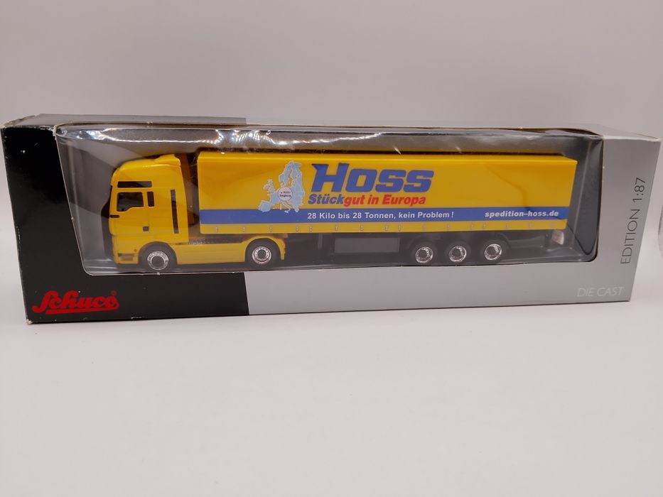 Schuco Edition 1:87 przedstawiający MAN TG-A w barwach spedycji Hoss
