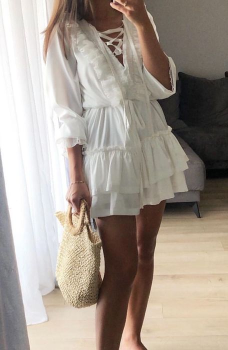 L'avenoir sukienka Ruffle  XS/S jedwab biała  wesele/chrzciny/randkę