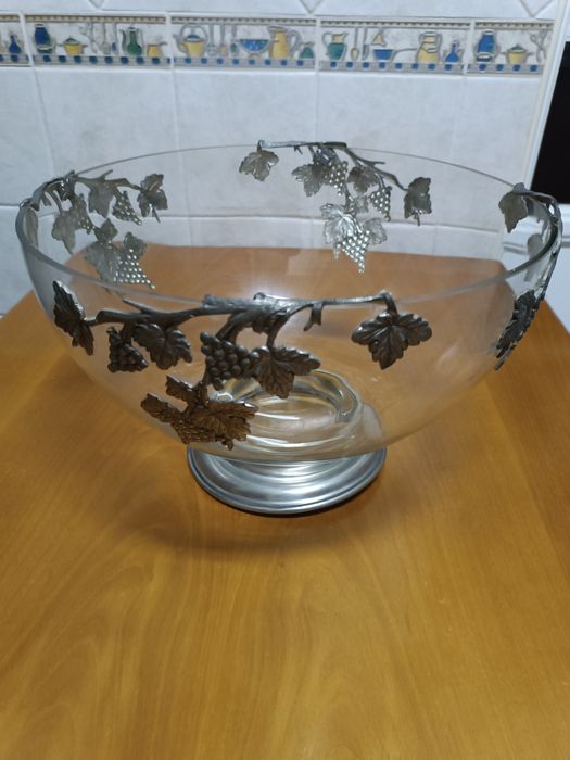 Fruteira Antiga em Vidro e Metal