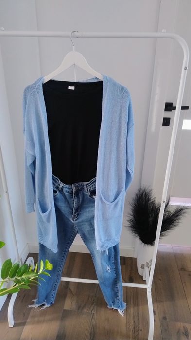 Kardigan błękitny narzutka roz L/XL jak nowy