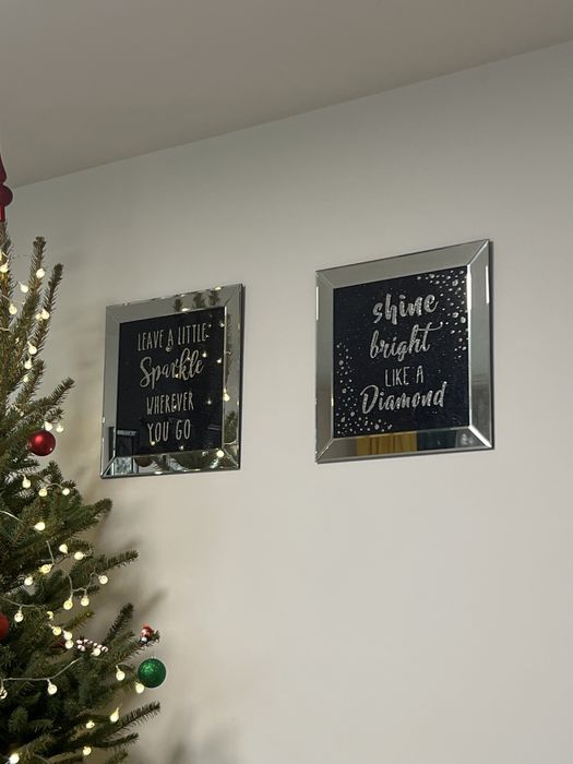 Obrazy w lustrzanej ramie 44,5x44,5 cm lustro napis glamour brokatowe