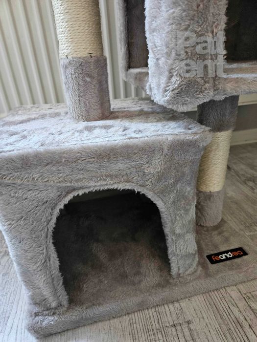 Drapak dla kota kompaktowy 67 cm szary domek słupek legowisko