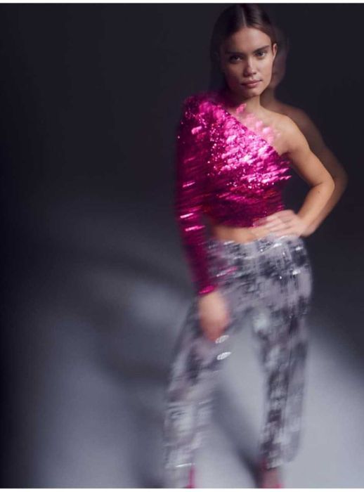 Crop top cekinowy różowy Sinsay rozm. L