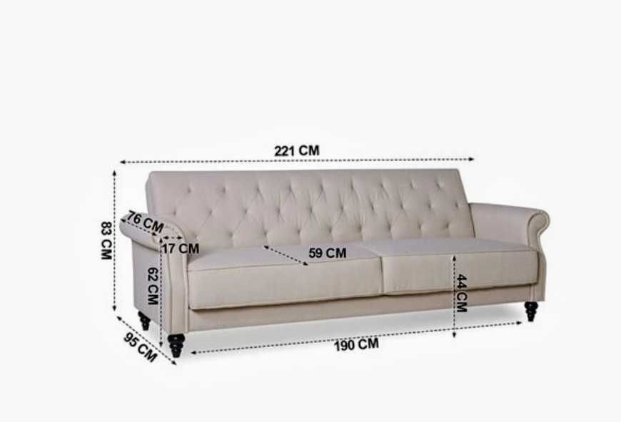 Sofá cama bege de três lugares