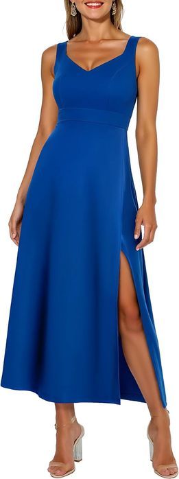 Damska sukienka maxi wieczorowa - elegancka, niebieska, S