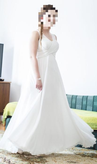 suknia ślubna styl grecki szyfonowa Swarovski rozm. 36 ecru