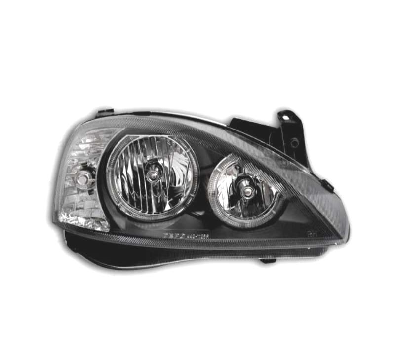 FARÓIS FRONTAIS ANGEL EYES PARA OPEL CORSA C 00-06 FUNDO PRETO H7-H7