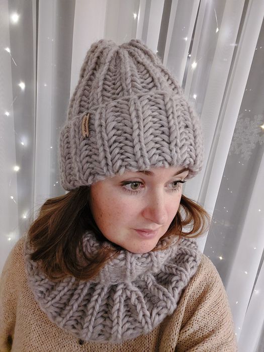 Komplet czapka i komin golf 100% wełna owcza Na Prezent