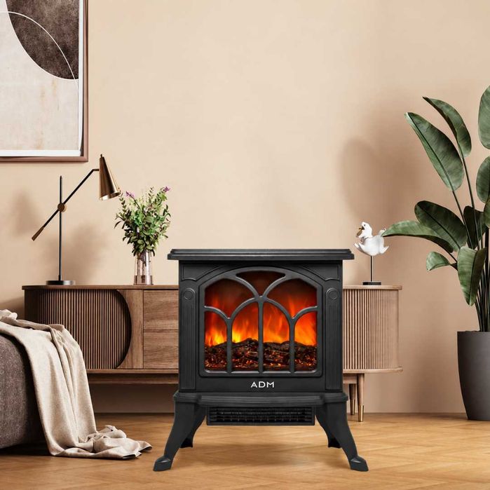 Kominek Elektryczny 1500W Grzejnik Termowentylator Efekt Płomienia 3D Termostat Wolnostojący