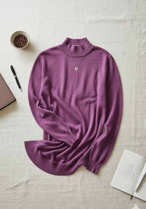 Fioletowy różowy sweter golf półgolf damski wełna merino Afibel