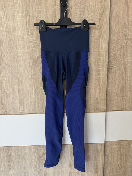Legginsy Nike S granatowe prążkowane Gym Pilates fitness dri fit