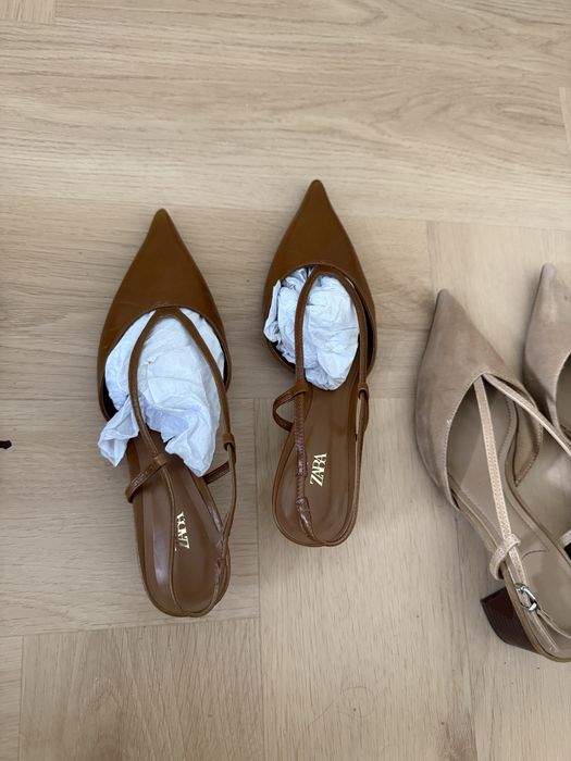 Шкіряні слінгбеки мюлі zara коричневі
