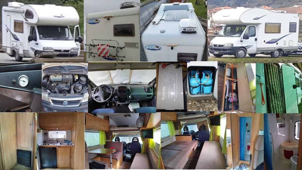 Autocaravana 2005 Fiat 2.3jtd, 6 lugares, 2 ar condicionados, reboque, 100% autónoma, muitos extras