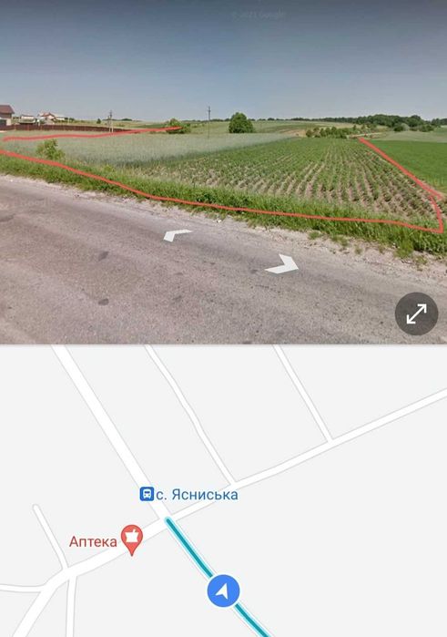 Продається ділянка (пай) 1 га, ПЕРША ЛІНІЯ, на перехресті доріг Ясниська-Рокитне