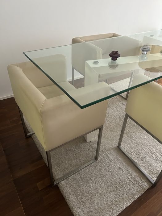 Mesa jantar vidro + cadeiras