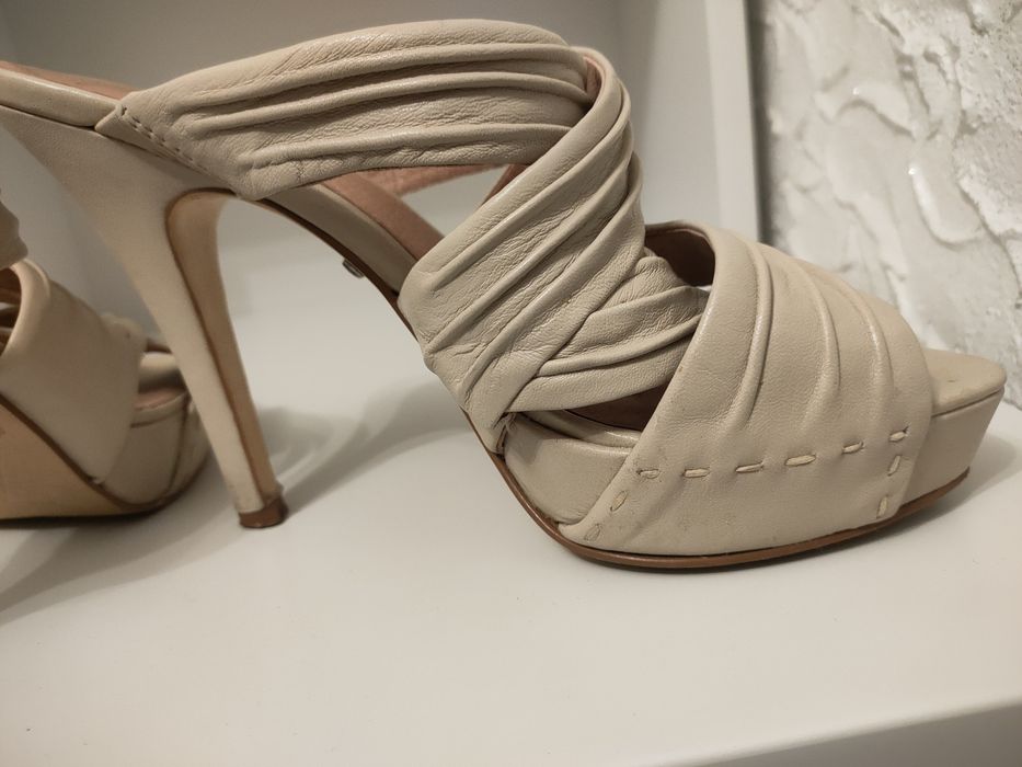 Klapki na szpilce, platforma, skórzane, 5th Avenue, 40