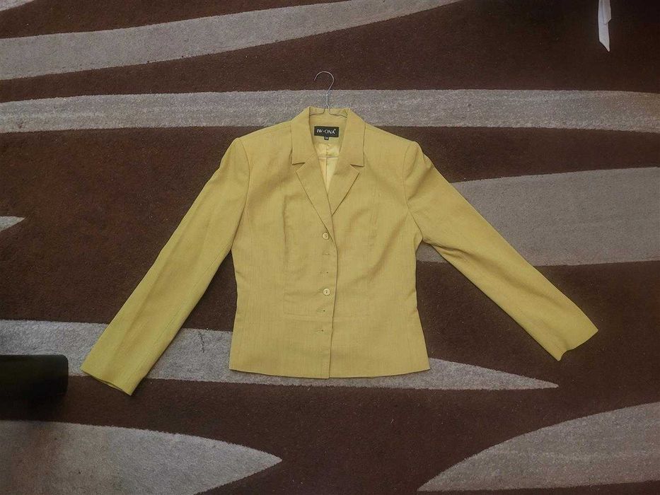 Damski Żakiet IWONA - Rozmiar 38, Komplet, Miętowy, Spódnica Elegancki