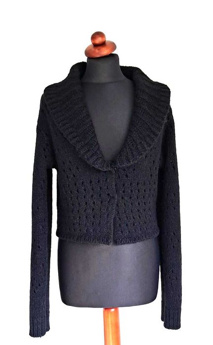 Czarny ażurowy sweter kardigan  vintage grunge M L XL