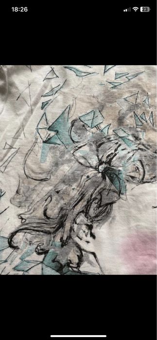 Bluzka koszulka biała długi rękaw nadruk 7/8 lat