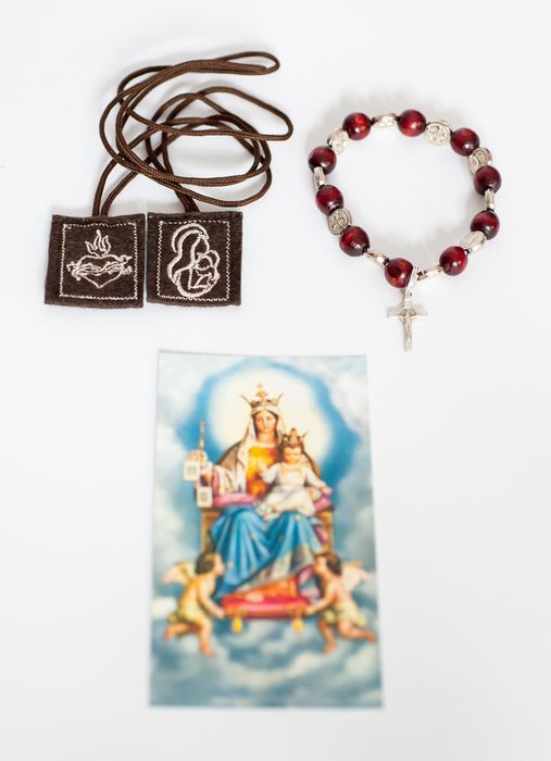 Szkaplerz Karmelitański MB z Góry Karmel haftowany + bransoletka