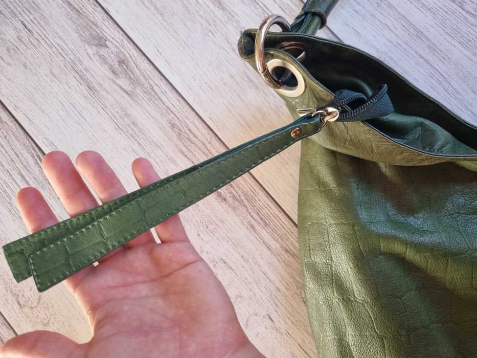 Сумка шоппер кожаная зеленая итальянская