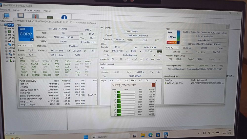 Dell Latitude 7430 i7-1265U, RAM 32GB, 256GB SSD, Win11 Pro