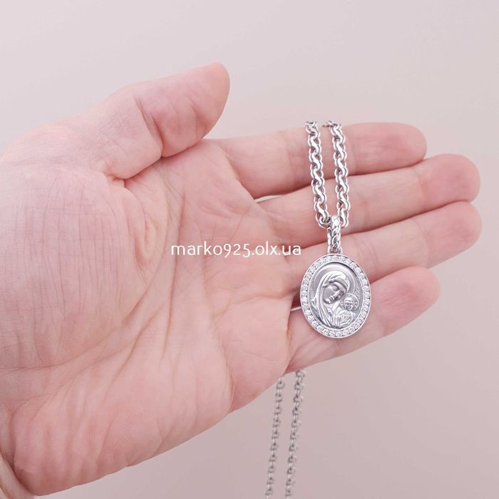 Жіноча срібна цепочка і ладанка-іконка Богородиця. Ланцюжок жіночий