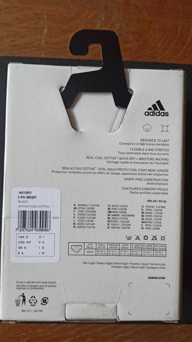 Adidas slipy męskie 3 szt czarne Active Flex Cotton rozm. S