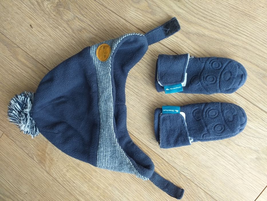 Czapka polarowa  zimowa rękawiczki quenchua decathlon 80-86