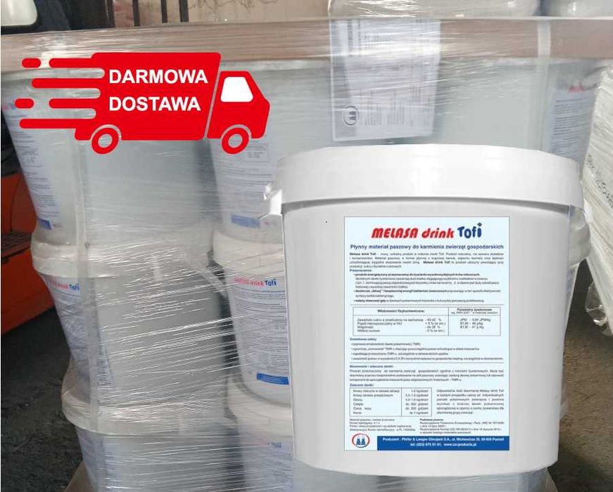 Melasa Drink Tofi paleta 27 wiaderek po 25kg(675kg) pasza dla zwierząt