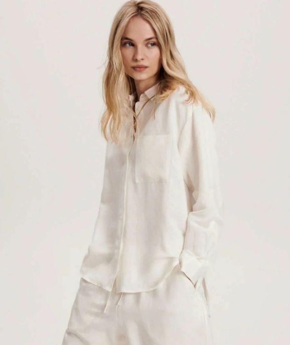 Нова Massimo Dutti льон L-XL 63 см велика жіноча сорочка лён блуза рубашка кофта піджак жакет куртка женская туніка платье сукня большая Max Mara cos